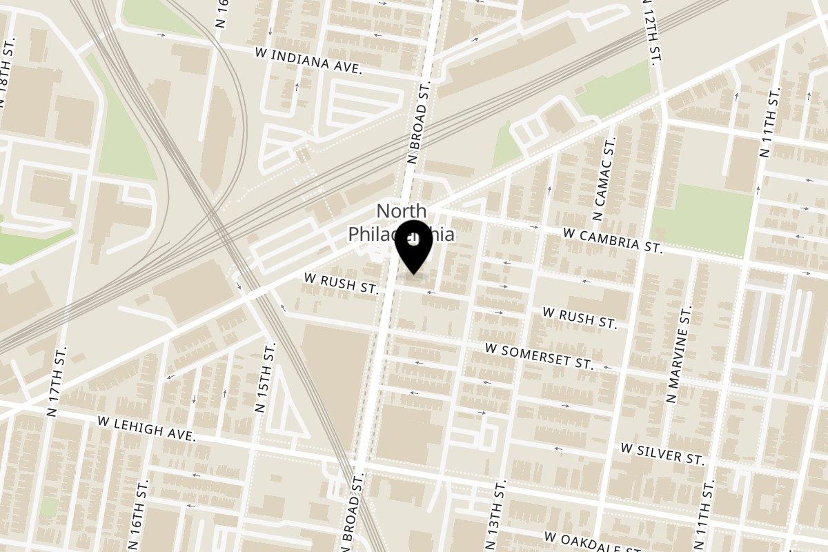 Map showing the location of Vito's pizza and grill on 2821 N Broad St in Philadelphia